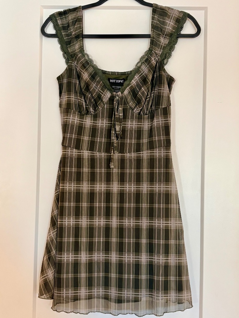 Hot Topic Light & Dark Green Plaid Cap Sleeve Mini Dress